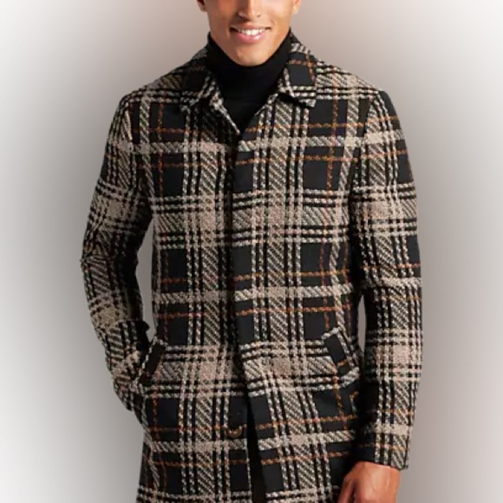 Slim Fit Plaid Topper Coat Size L